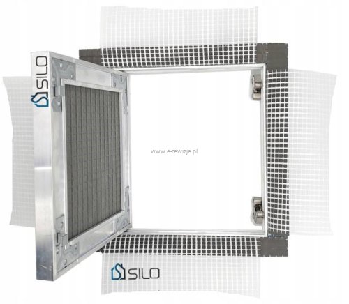 FASADE RIVET 60x60 cm – Elewacyjne Drzwiczki Rewizyjne  do Styropianu  | UCHYLNE Z SIATKĄ | Do Tynku i Elewacji