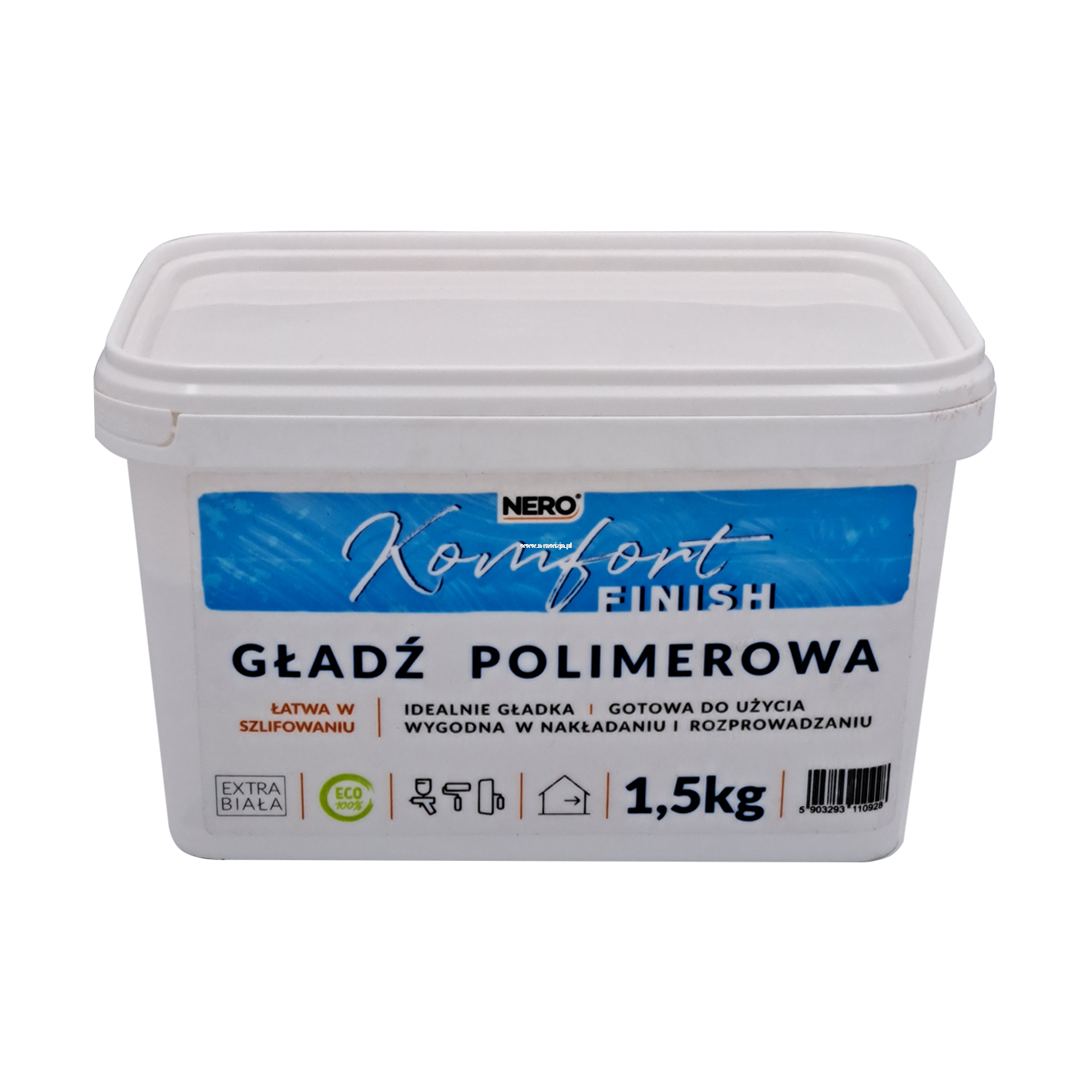 NERO Komfort Finish 1,5 kg – Gotowa Gładź Polimerowa | do Wygładzania Ścian i Sufitów | Wewnętrzna, Biała, Łatwa w Aplikacji