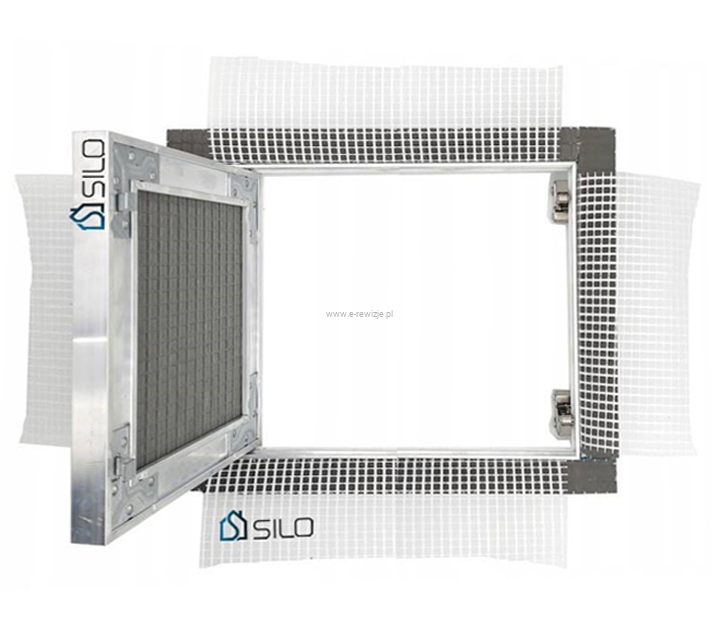 FASADE RIVET 60x40 cm – Elewacyjne Drzwiczki Rewizyjne  do Styropianu  | UCHYLNE Z SIATKĄ |  Do Tynku i Elewacji