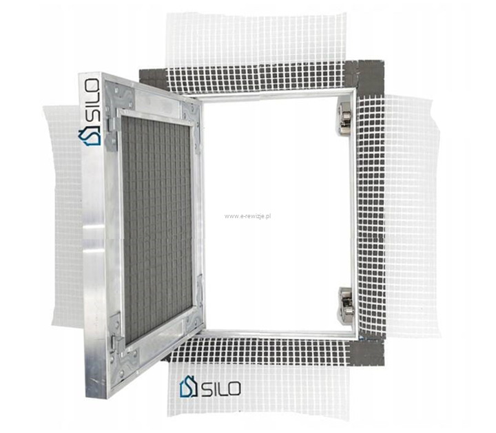 FASADE RIVET 50x80 cm – Elewacyjne Drzwiczki Rewizyjne  do Styropianu  | UCHYLNE Z SIATKĄ |  Do Tynku i Elewacji