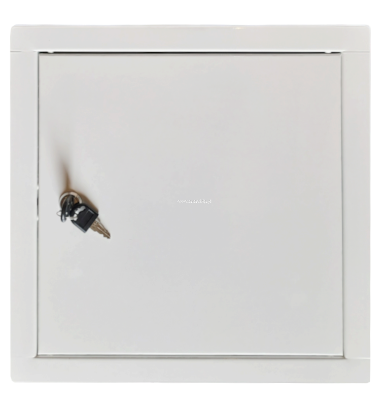 100x100 mm (10x10 cm) Metalowe Drzwiczki Rewizyjne CLASSIC- Białe RAL9016, Zamykane na Klucz | Idealne do Wnętrz i na Zewnątrz!