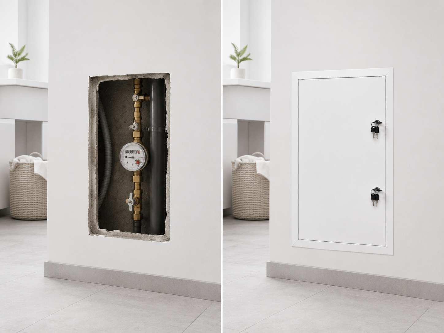 Detale drzwiczek rewizyjnych metalowych 30x100 cm zamek zawias rama i blacha 1 mm