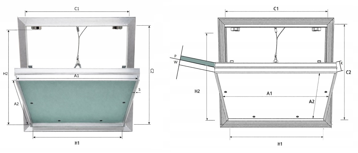 Wymiary techniczne drzwiczek rewizyjnych do glazury 20x40 CERAMIKO ALUREM
